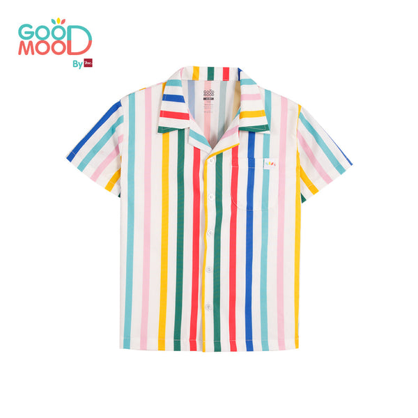Good Mood by bsc เสื้อฮาวาย พิมพ์ลายริ้ว สีแฟนซี สำหรับเด็กอายุ 2-9 ปี ผ้าไมโครพีช ICCSHOPPING