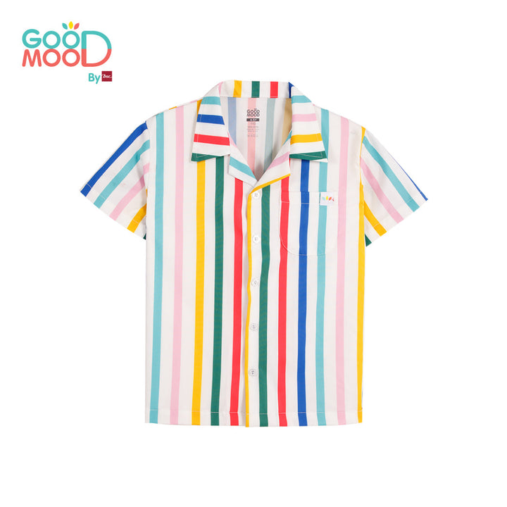 Good Mood by bsc เสื้อฮาวาย พิมพ์ลายริ้ว สีแฟนซี สำหรับเด็กอายุ 2-9 ปี ผ้าไมโครพีช ICCSHOPPING