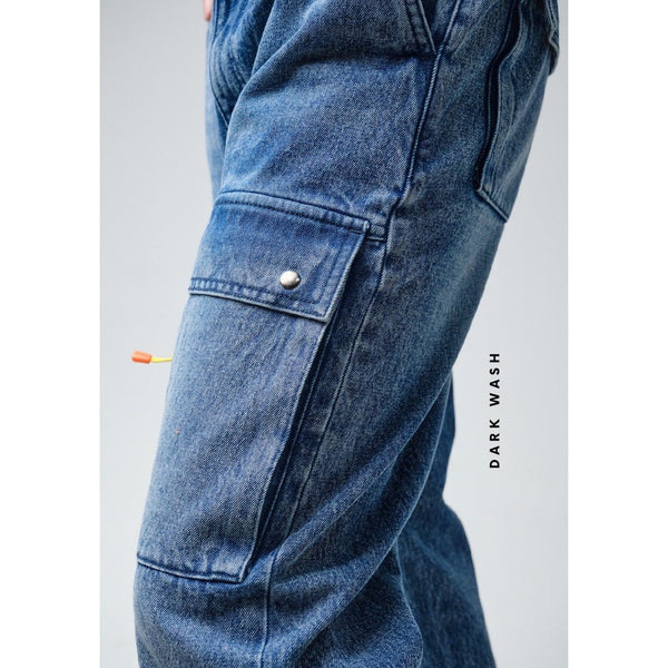 era-won กางเกงขายาว มีกระเป๋าหน้าต้นขา ทรงขาหลวม รุ่น CARGO DENIM สี Dark wash (ฟอกเข้ม) ICCSHOPPING
