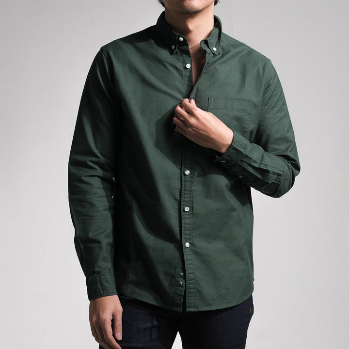 era-won เสื้อเชิ้ต ทรงปกติ Oxford Shirt แขนยาว คอปก สี Green 