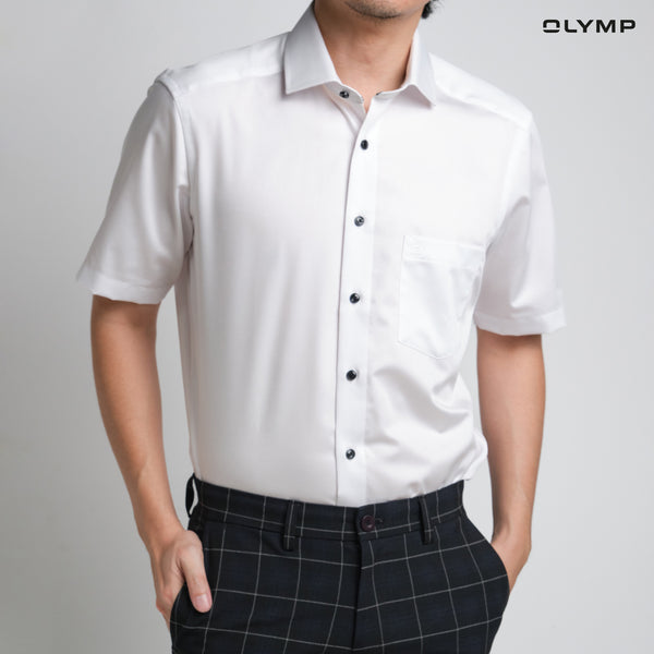 OLYMP  LUXOR Shirt เสื้อเชิ้ตผู้ชายแขนสั้น สีขาว ใส่สบาย รีดง่าย AUTU24 