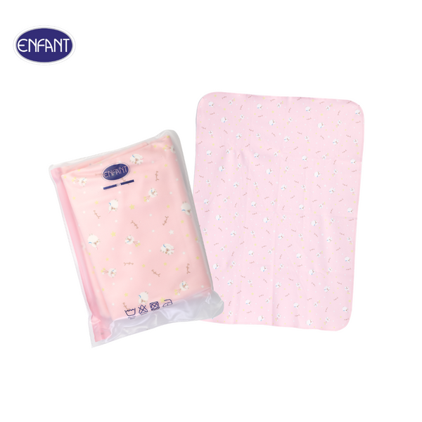 ENFANT (อองฟองต์) ผ้ารองกันน้ำ Crytal Velvet (ผ้ากำมะหยี่นุ่ม) ลายน้องแกะ น่ารัก สีชมพู 