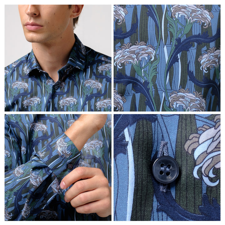 OLYMP  Level Five Shirt เสื้อเชิ้ตชาย ลายพิมพ์ ดอกไม้ ทรงพอดีตัว ยืดหยุ่นได้ดี รีดง่าย SPRI24 