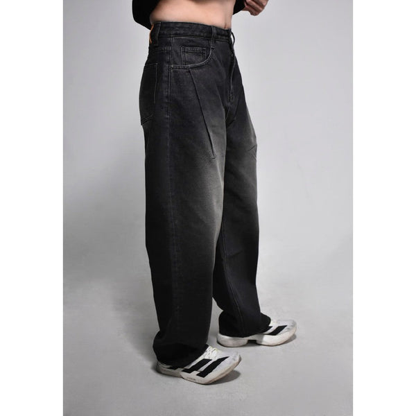 era-won กางเกงยีนส์ BAGGY DENIM กางเกงขายาว มีจีบหน้า ทรงขาหลวม สี Black mamba (ดำ) ICCSHOPPING