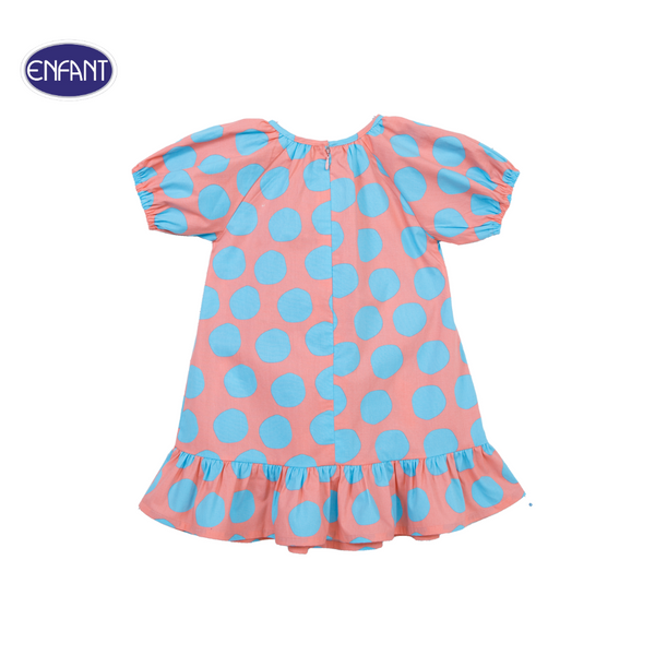 ENFANT (อองฟองต์) ชุดกระโปรงแขนตุ๊กตา สำหรับเด็ก 6 เดือน - 6 ปี คอลเล็กชั่น Happy Polka Dots สีชมพูจุดฟ้า 