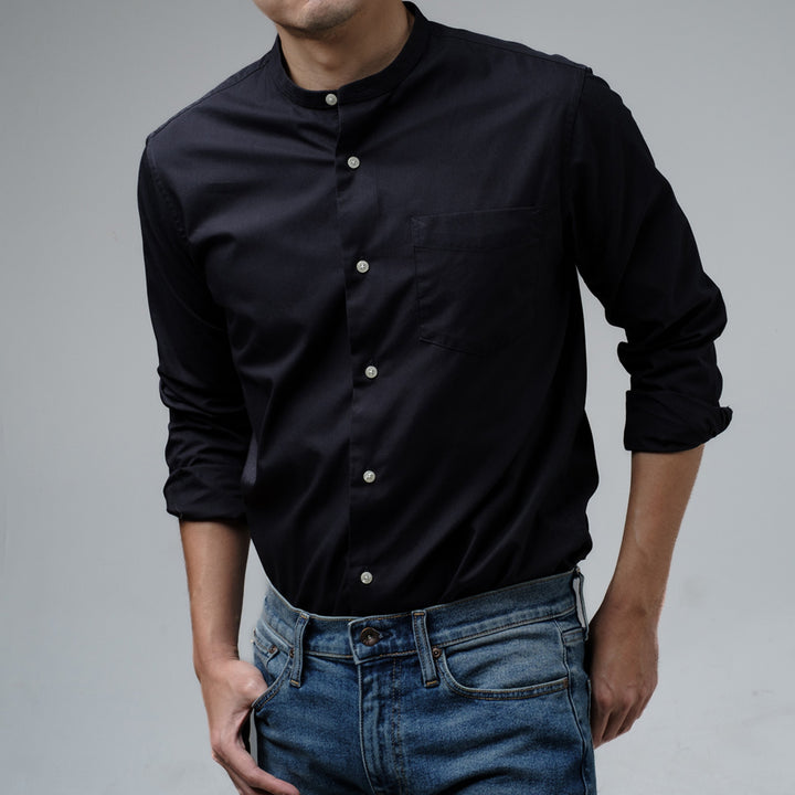 era-won เสื้อเชิ้ต ทรงปกติ Dress Shirt แขนยาว สี Black คอจีน 