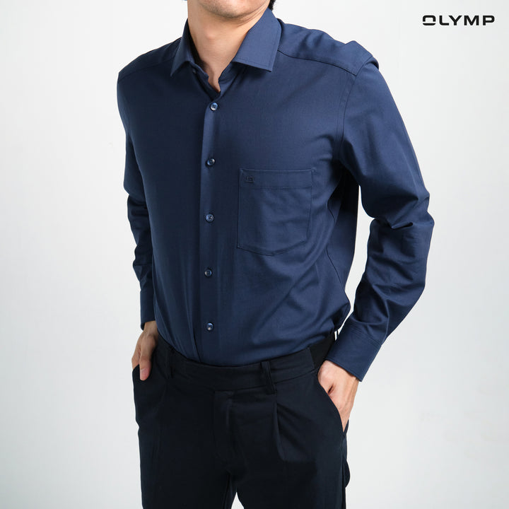 OLYMP  LUXOR Shirt เสื้อเชิ้ตผู้ชายแขนยาว สีกรมท่า ใส่สบาย รีดง่าย AUTU24 