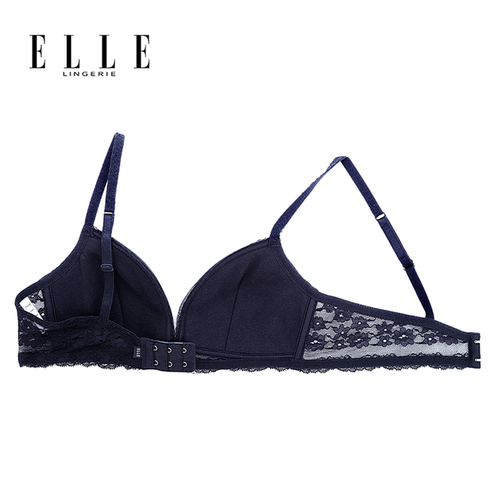ELLE lingerie Moulded bra ยกทรงไร้โครงเต้าสามเหลี่ยมแต่งพลีทและผ้าลูกไม้ สีเบจ (LB6721) Elle