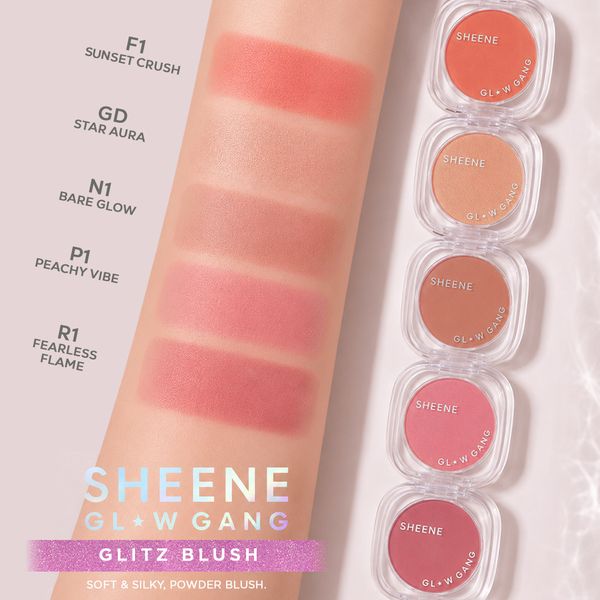 SHEENE GLOW GANG GLITZ BLUSH ชีนเน่ โกลว์ แก๊ง กลิตซ์ บลัช บลัชออนเนื้อเนียนละเอียด ให้ประกายโกลว์กลิตซ์แบบสดใส