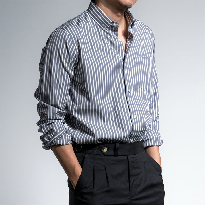 era-won เสื้อเชิ้ต Dress Shirt Striped สี Grey eifel (White Grey) 