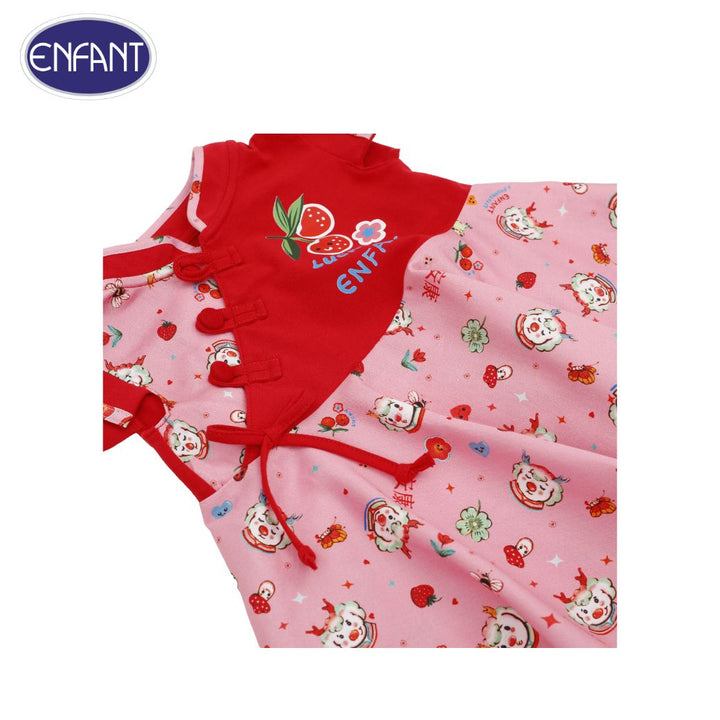 ENFANT ชุดกระโปรงเด็กผู้หญิง ทรงคอจีน  พิมพ์ลายมังกรทอง สีชมพูตัดแดง สำหรับเด็ก 3เดือน- 2ปี (3เดือน-2ปี) ENFANT