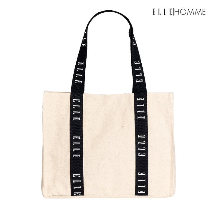 ELLE HOMME BAG กระเป๋าช้อปปิ้ง ผ้าแคนวาส เทปสายกระเป๋า สกรีนโลโก้ ELLE ตลอดแนว | H8H003 ELLE HOMME