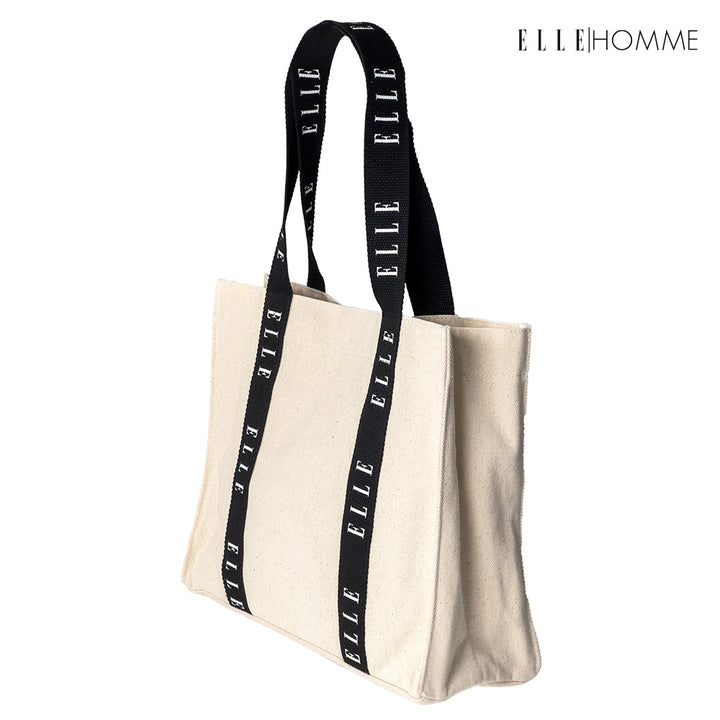 ELLE HOMME BAG กระเป๋าช้อปปิ้ง ผ้าแคนวาส เทปสายกระเป๋า สกรีนโลโก้ ELLE ตลอดแนว | H8H003 ELLE HOMME
