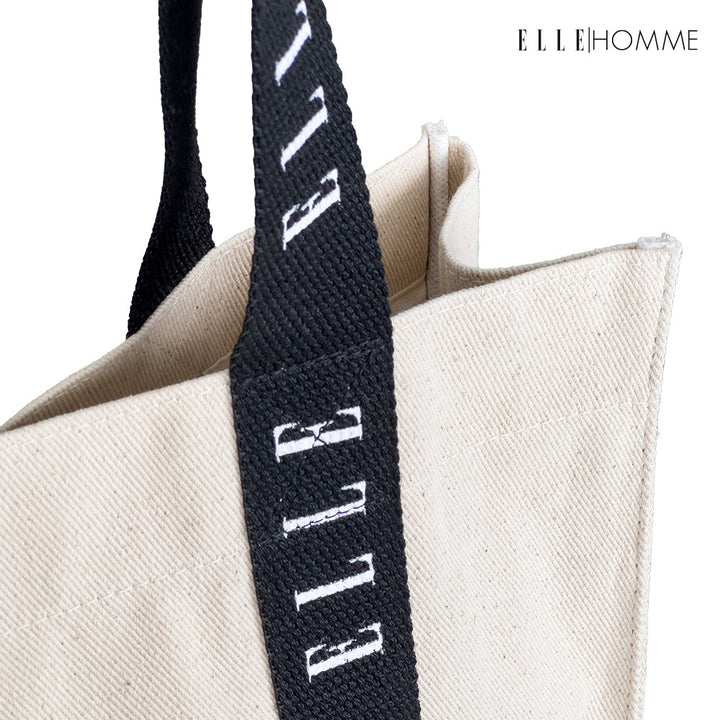 ELLE HOMME BAG กระเป๋าช้อปปิ้ง ผ้าแคนวาส เทปสายกระเป๋า สกรีนโลโก้ ELLE ตลอดแนว | H8H003 ELLE HOMME