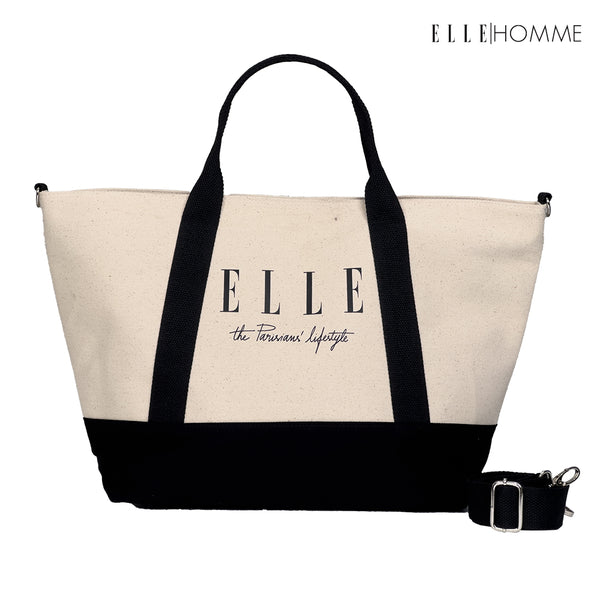ELLE HOMME BAG กระเป๋าช้อปปิ้ง ผ้าแคนวาส เสริมสายสายสะพายข้างใบใหญ่ | H8H004