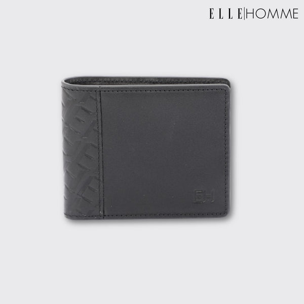 ELLE HOMME I กระเป๋าสตางค์หนังวัวแท้ สไตล์ Business แบบพับสั้น ช่องสอดบัตรเครดิต 8 ช่อง สีดำ I รุ่น W8W001