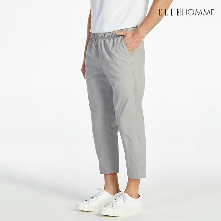 ELLE HOMME | กางเกงขายาวห้าส่วนเอวยางยืด กระเป๋าล้วง 2 ข้าง สีเทา | W8Q001 ELLE HOMME