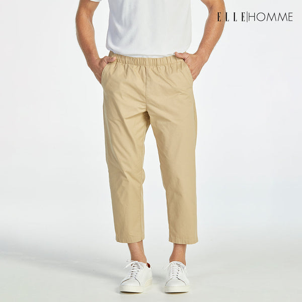 ELLE HOMME | กางเกงขายาวห้าส่วนเอวยางยืด กระเป๋าล้วง 2 ข้าง สีเบจ | W8Q001 ELLE HOMME