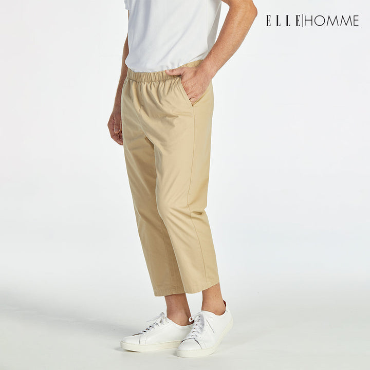 ELLE HOMME | กางเกงขายาวห้าส่วนเอวยางยืด กระเป๋าล้วง 2 ข้าง สีเบจ | W8Q001 ELLE HOMME