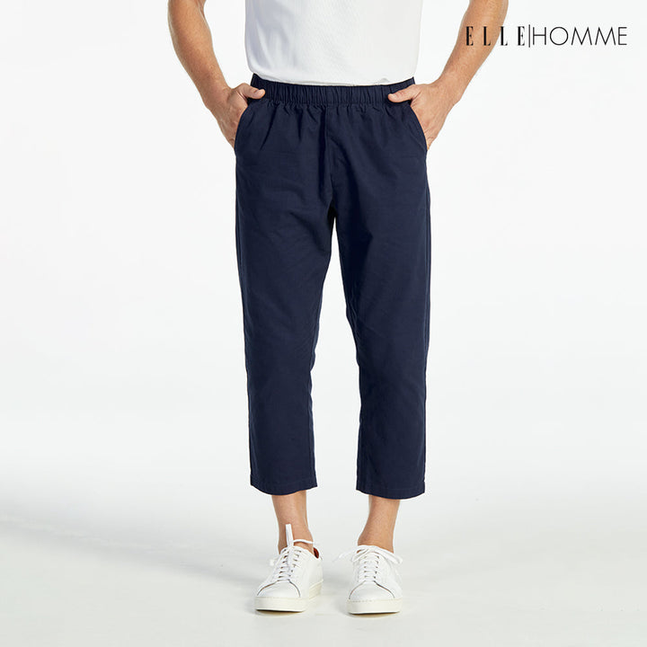 ELLE HOMME | กางเกงขายาวห้าส่วนเอวยางยืด กระเป๋าล้วง 2 ข้าง สีกรมท่า | W8Q001 ELLE HOMME