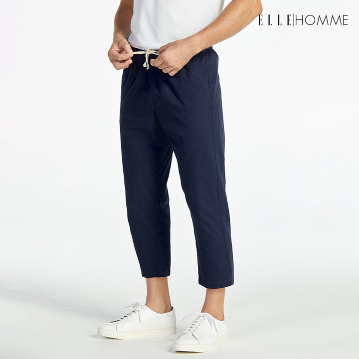 ELLE HOMME | กางเกงขายาวห้าส่วนเอวยางยืด กระเป๋าล้วง 2 ข้าง สีกรมท่า | W8Q001 ELLE HOMME