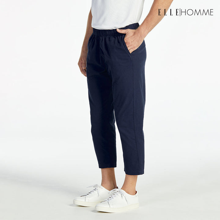 ELLE HOMME | กางเกงขายาวห้าส่วนเอวยางยืด กระเป๋าล้วง 2 ข้าง สีกรมท่า | W8Q001 ELLE HOMME