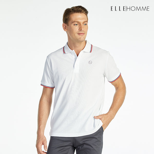 ELLE HOMME POLO | เสื้อยืดโปโลคอปก แขนสั้น สกรีนโลโก้ EH สวมใส่สบาย สีขาว | W8K903