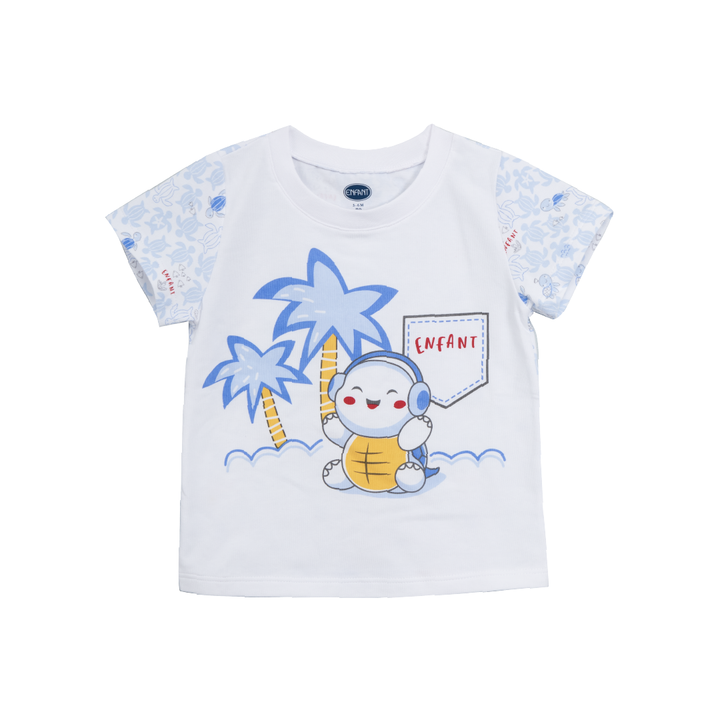 ENFANT อองฟองต์ ชุดเสื้อแขนสั้น+กางเกงสามส่วน คอลเลกชั่น เต่าทะเล พิมพ์ลายเต่ามะเฟือง ผ้าคอตตอนผสมสแปนเด็กซ์ สำหรับเด็กอายุ 3-24 เดือน ENFANT