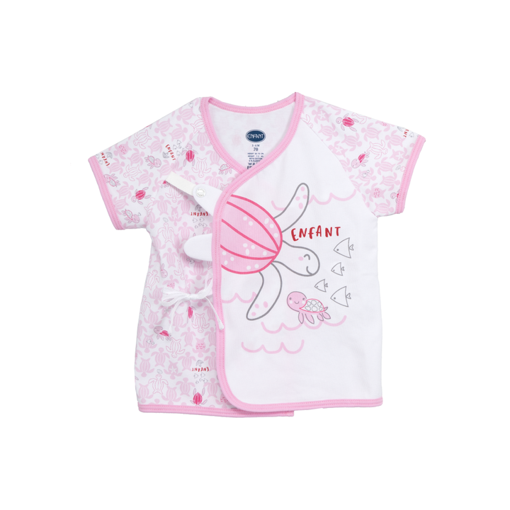 ENFANT อองฟองต์ ชุดเสื้อป้ายแขนสั้น+กางเกงขาสั้น คอลเลกชั่น เต่าทะเล พิมพ์ลายเต่ามะเฟือง ผ้าคอตตอนผสมสแปนเด็กซ์ สำหรับเด็กอายุ 0-6 เดือน ENFANT