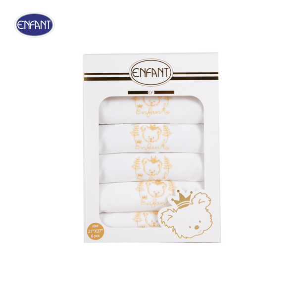ENFANT อองฟองต์ ผ้าอ้อมเด็กแรกเกิด ลายน้องหมีสีทอง ขนาด 27x27 นิ้ว (แพ็ค 6 ผืน) ENFANT