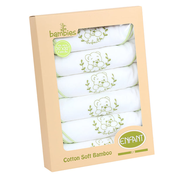 Enfant อองฟองต์ ผ้าอ้อมเด็กแรกเกิด Cotton Soft Bamboo ลายน้องหมี ขนาด 30x30 นิ้ว (แพ็ค 6 ผืน) ENFANT