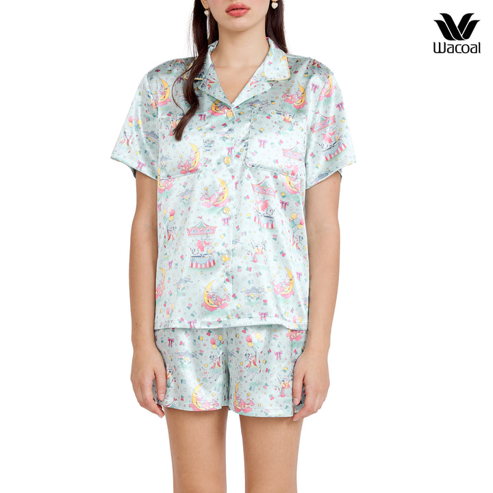 Wacoal Sleepwear ชุดนอนกันโป๊ เสื้อแขนสั้น กางเกงขาสั้น รุ่น WN7D40 