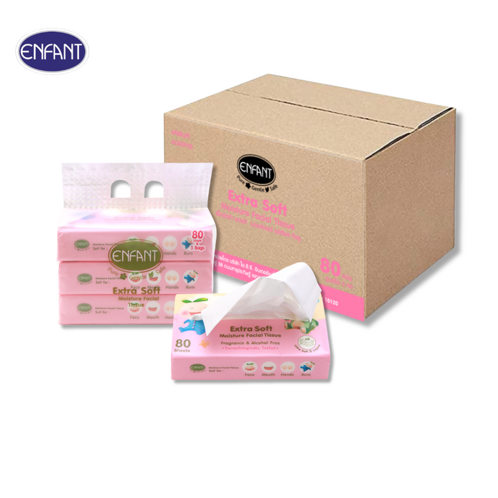 ENFANT (อองฟองต์) Extra Soft Moisture Facial Tissue ทิชชู่ผสมมอยส์เจอร์ ชนิดนุ่มพิเศษ 1ลัง/6แพ็ค 1แพ็ค/3ชิ้น 