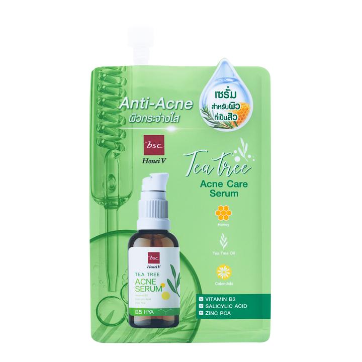 HONEI V BSC TEA TREE  ACNE CARE SERUM  ฮันนี่ วี บีเอสซี ที ทรี แอคเน่ แคร์ เซรั่ม เซรั่มบำรุงผิว ช่วยดูแลผิวทีเป็นสิว ผสาน Tea Tree Oil สารสกัดของใบชาเขียว 