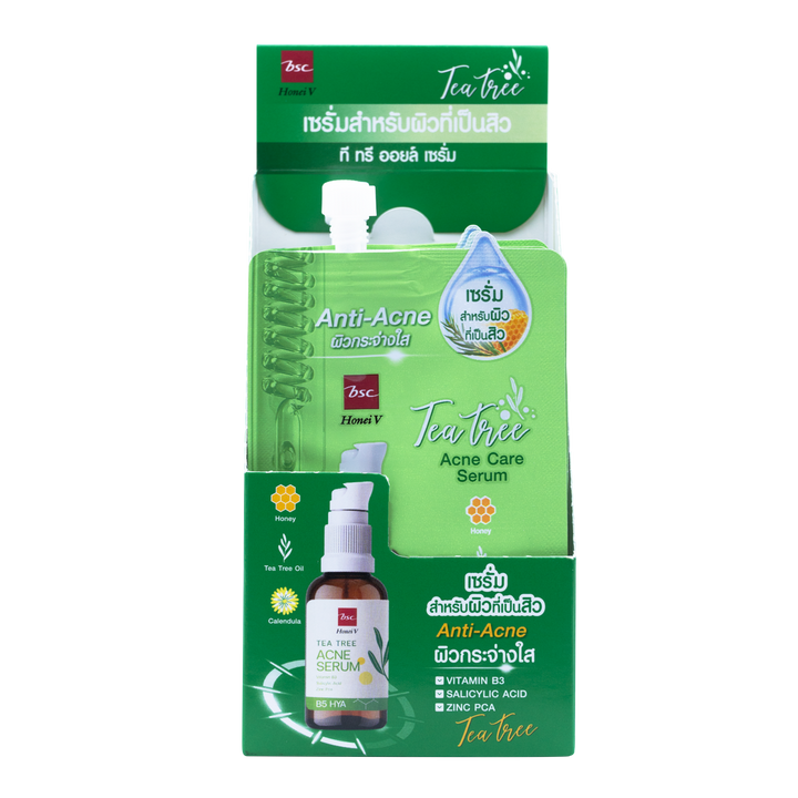 HONEI V BSC TEA TREE  ACNE CARE SERUM  ฮันนี่ วี บีเอสซี ที ทรี แอคเน่ แคร์ เซรั่ม เซรั่มบำรุงผิว ช่วยดูแลผิวทีเป็นสิว ผสาน Tea Tree Oil สารสกัดของใบชาเขียว 