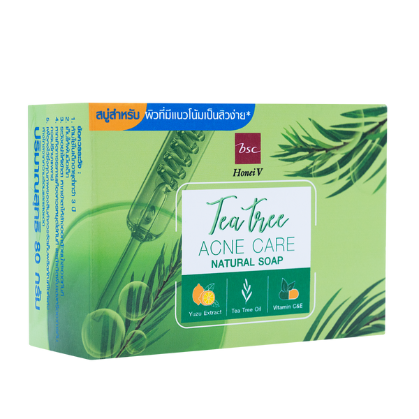 HONEI V BSC TEA TREE  ACNE CARE NATURAL SOAP ฮันนี่ วี บีเอสซี ที ทรี แอคเน่ แคร์ เนเชอรัล โซพ สบู่สูตร Acne Natural Whip  ช่วยทำความสะอาดผิวได้อย่างอ่อนโยน 