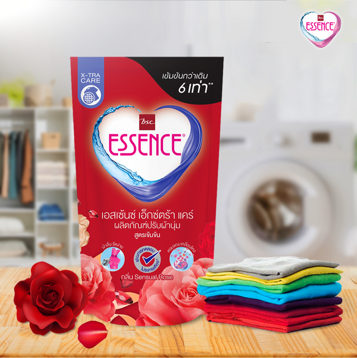 ผลิตภัณฑ์ปรับผ้านุ่ม เอสเซ้นซ์ สูตรเข้มข้น 6 เท่า กลิ่น SENSUAL ROSE 550 มล. (1 ลัง บรรจุ 12 ถุง) ESSENCE