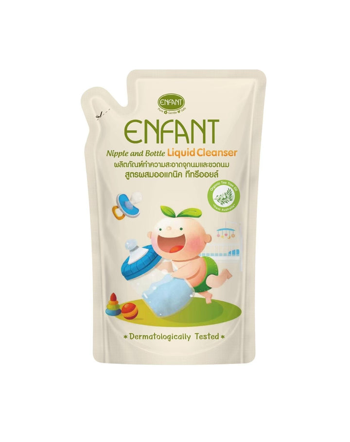 Enfant อองฟองต์ Nipple and Bottle Liquid Cleanser 3 แถม 3 ผลิตภัณฑ์ทำความสะอาดจุกนมและขวดนม สูตรผสมออร์แกนิก ทีทรีออยล์ ชนิดถุงเติม 600 ml. ENFANT