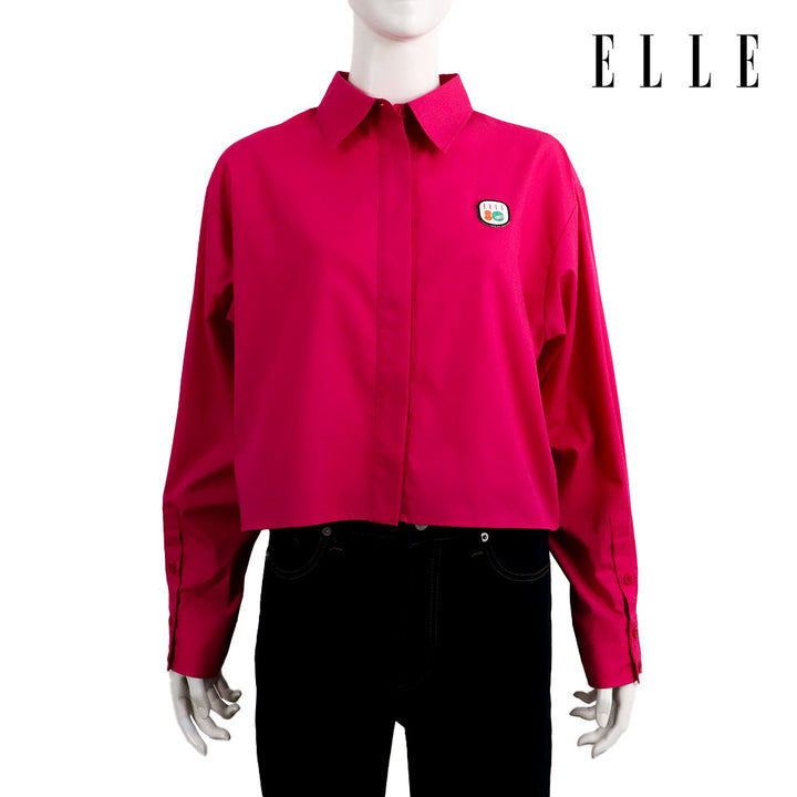 ELLE เสื้อเชิ๊ตสตรีผ้า COTTON แขนยาว ทรง CROP ติดชิ้นโลโก้ LIMITED EDITION COLLECTION ELLE 80 YEARS ที่อก รุ่น W3B392 ELLE