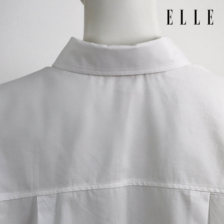 ELLE เสื้อเชิ๊ตสตรีผ้า COTTON แขนยาว ทรง CROP ติดชิ้นโลโก้ LIMITED EDITION COLLECTION ELLE 80 YEARS ที่อก รุ่น W3B392 ELLE