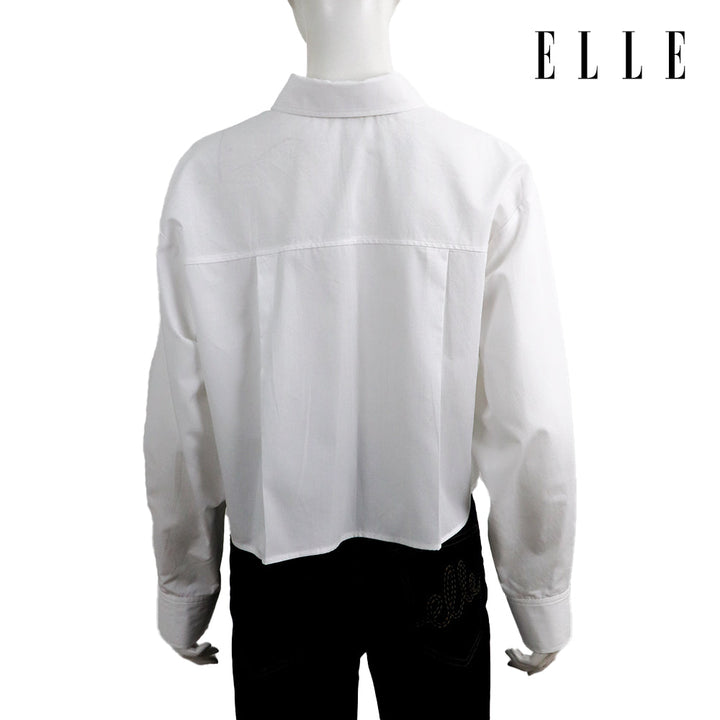 ELLE เสื้อเชิ๊ตสตรีผ้า COTTON แขนยาว ทรง CROP ติดชิ้นโลโก้ LIMITED EDITION COLLECTION ELLE 80 YEARS ที่อก รุ่น W3B392 ELLE
