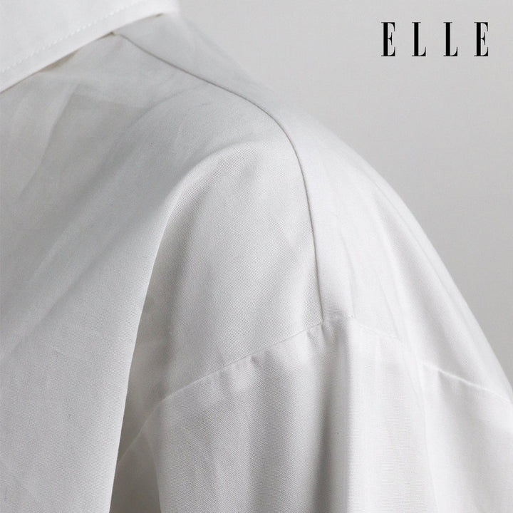ELLE เสื้อเชิ๊ตสตรีผ้า COTTON แขนยาว ทรง CROP ติดชิ้นโลโก้ LIMITED EDITION COLLECTION ELLE 80 YEARS ที่อก รุ่น W3B392 ELLE