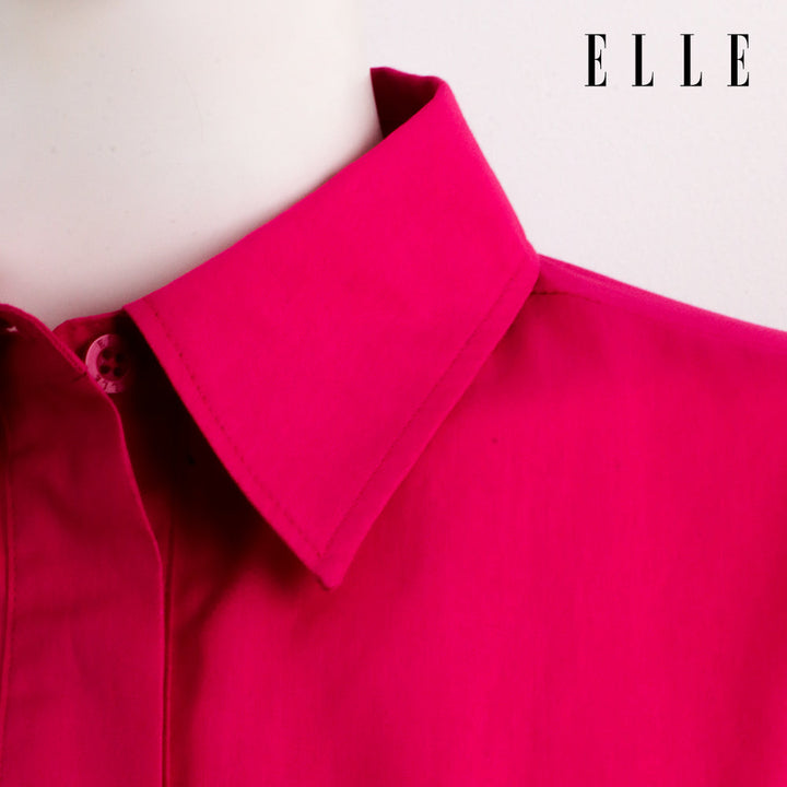 ELLE เสื้อเชิ๊ตสตรีผ้า COTTON แขนยาว ทรง CROP ติดชิ้นโลโก้ LIMITED EDITION COLLECTION ELLE 80 YEARS ที่อก รุ่น W3B392 ELLE