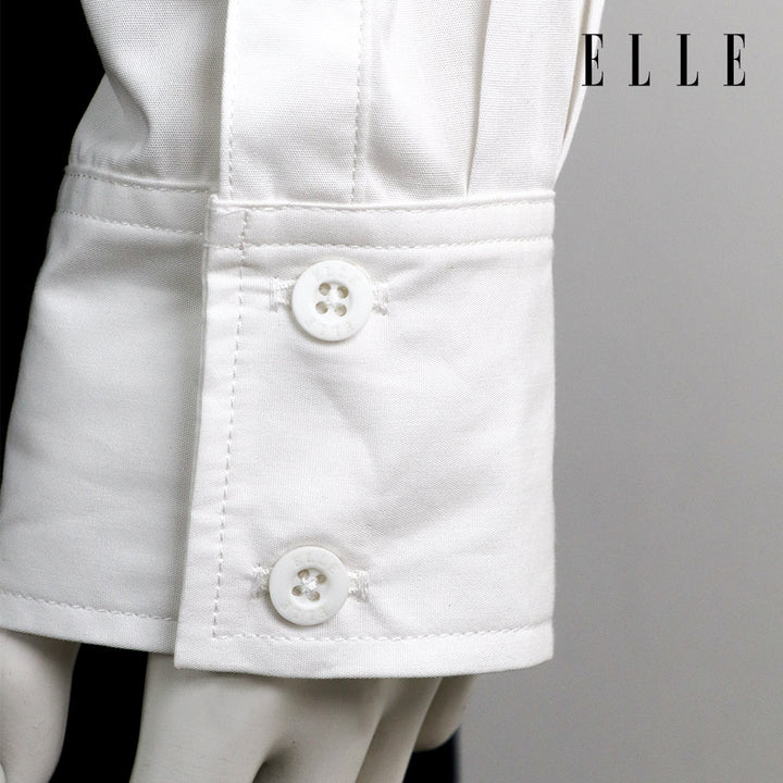 ELLE เสื้อเชิ๊ตสตรีผ้า COTTON แขนยาว ทรง CROP ติดชิ้นโลโก้ LIMITED EDITION COLLECTION ELLE 80 YEARS ที่อก รุ่น W3B392 ELLE