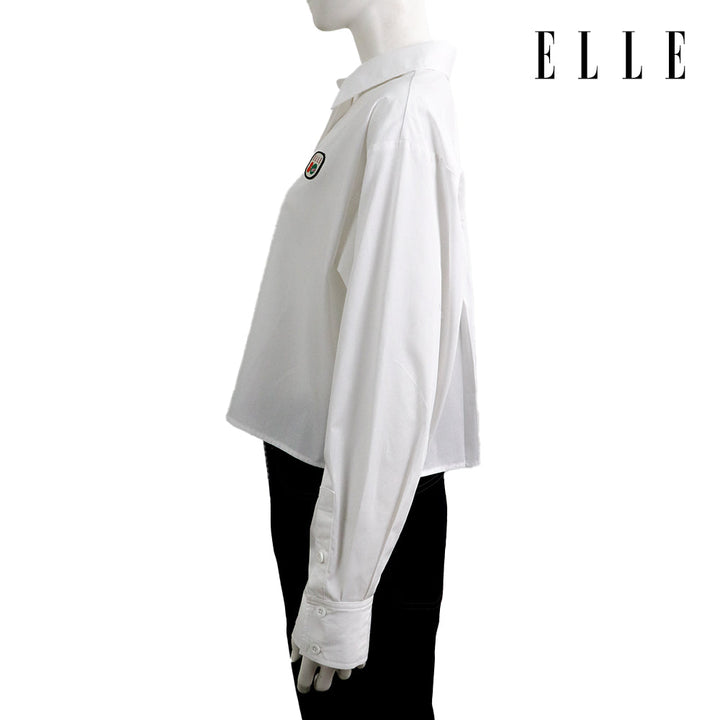 ELLE เสื้อเชิ๊ตสตรีผ้า COTTON แขนยาว ทรง CROP ติดชิ้นโลโก้ LIMITED EDITION COLLECTION ELLE 80 YEARS ที่อก รุ่น W3B392 ELLE