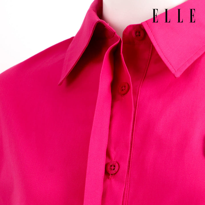 ELLE เสื้อเชิ๊ตสตรีผ้า COTTON แขนยาว ทรง CROP ติดชิ้นโลโก้ LIMITED EDITION COLLECTION ELLE 80 YEARS ที่อก รุ่น W3B392 ELLE