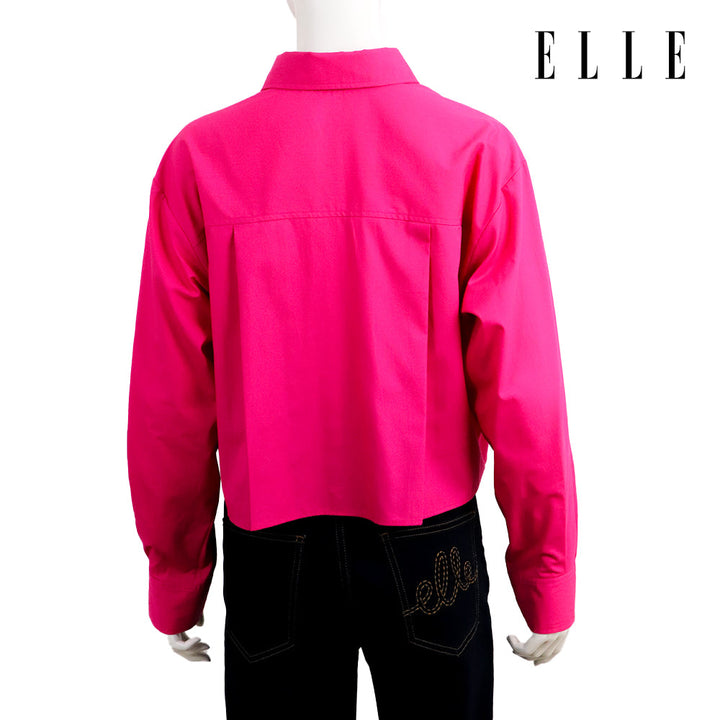 ELLE เสื้อเชิ๊ตสตรีผ้า COTTON แขนยาว ทรง CROP ติดชิ้นโลโก้ LIMITED EDITION COLLECTION ELLE 80 YEARS ที่อก รุ่น W3B392 ELLE