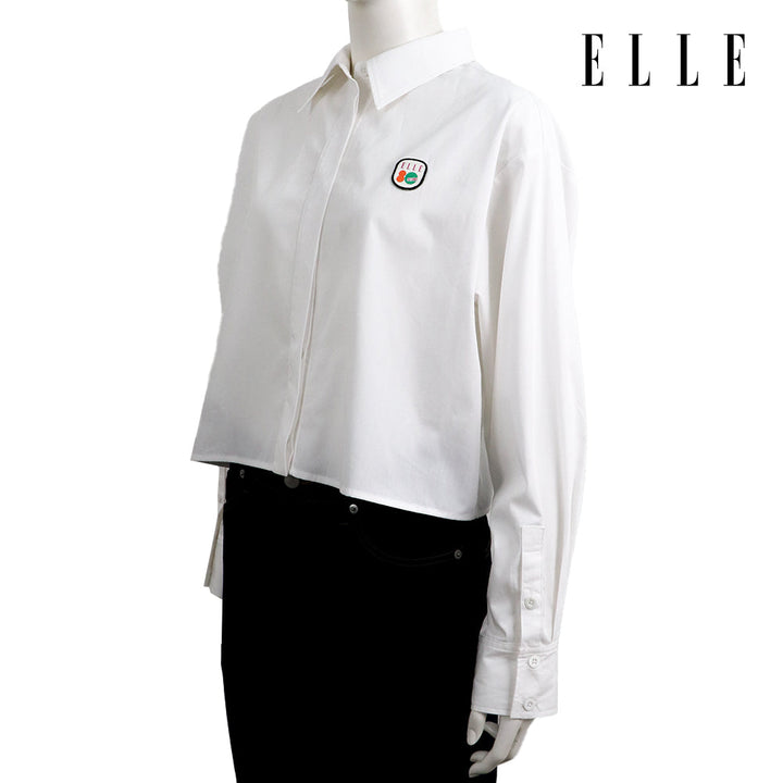 ELLE เสื้อเชิ๊ตสตรีผ้า COTTON แขนยาว ทรง CROP ติดชิ้นโลโก้ LIMITED EDITION COLLECTION ELLE 80 YEARS ที่อก รุ่น W3B392 ELLE