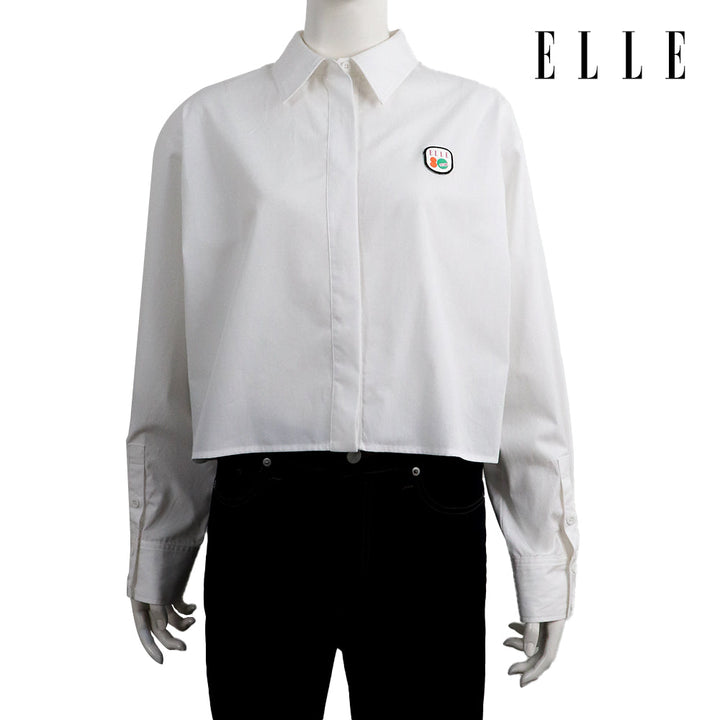 ELLE เสื้อเชิ๊ตสตรีผ้า COTTON แขนยาว ทรง CROP ติดชิ้นโลโก้ LIMITED EDITION COLLECTION ELLE 80 YEARS ที่อก รุ่น W3B392 ELLE