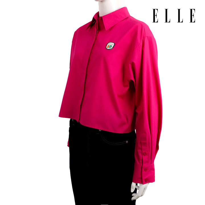 ELLE เสื้อเชิ๊ตสตรีผ้า COTTON แขนยาว ทรง CROP ติดชิ้นโลโก้ LIMITED EDITION COLLECTION ELLE 80 YEARS ที่อก รุ่น W3B392 ELLE